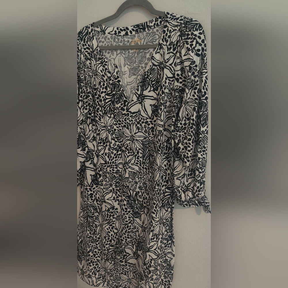 Lilly Pulitzer Floral Black And White Floral Dress Sz L Onyx Lots To Spot